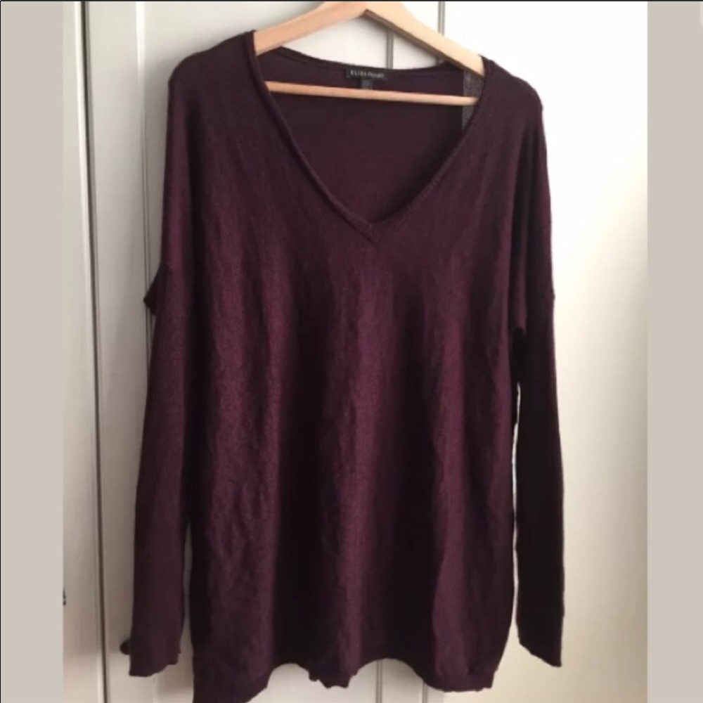 Eileen Fisher Burgundy Merino Wool V Neck